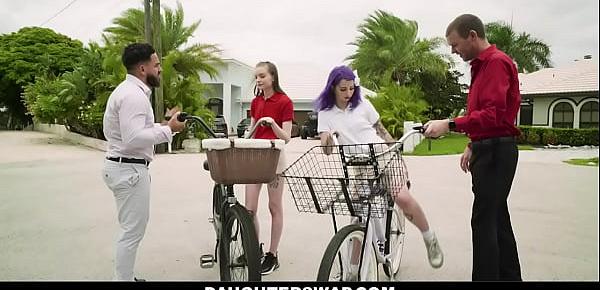  Dads Dick Swardson and Peter Green are tired of seeing their daughters Jessae Rosae and Val Steele waste their lives always being on their phones, so they decide to go out and teach them how to ride a bike - FULL SCENE on httpDaughterSwap3X.com